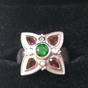 NWOT Palladium Silver Chrome Diopside Garnet & White Topaz Ring